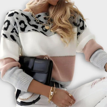 Blitilde Leopard Print Sweater with Crew Neck