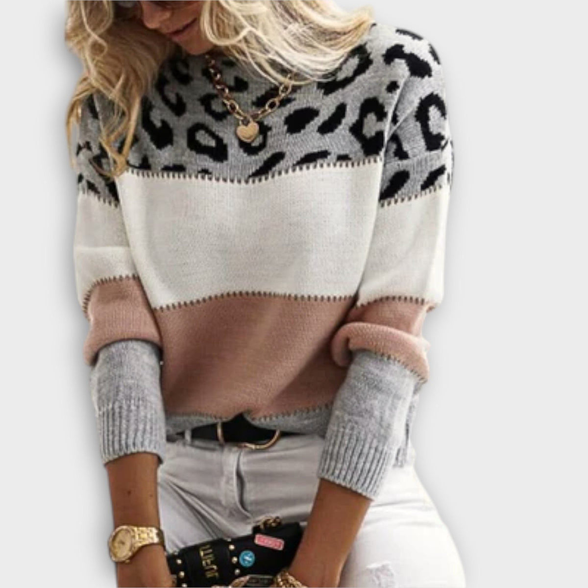Blitilde Leopard Print Sweater with Crew Neck