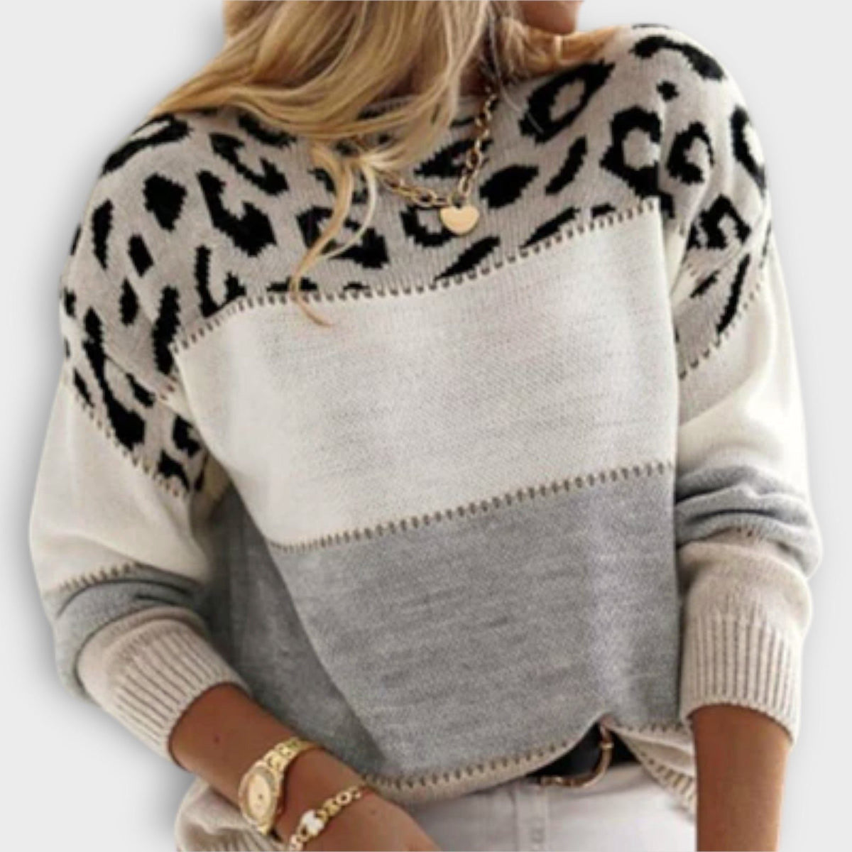 Blitilde Leopard Print Sweater with Crew Neck