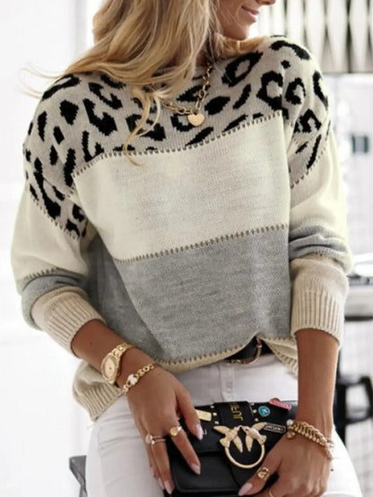 Blitilde Leopard Print Sweater with Crew Neck