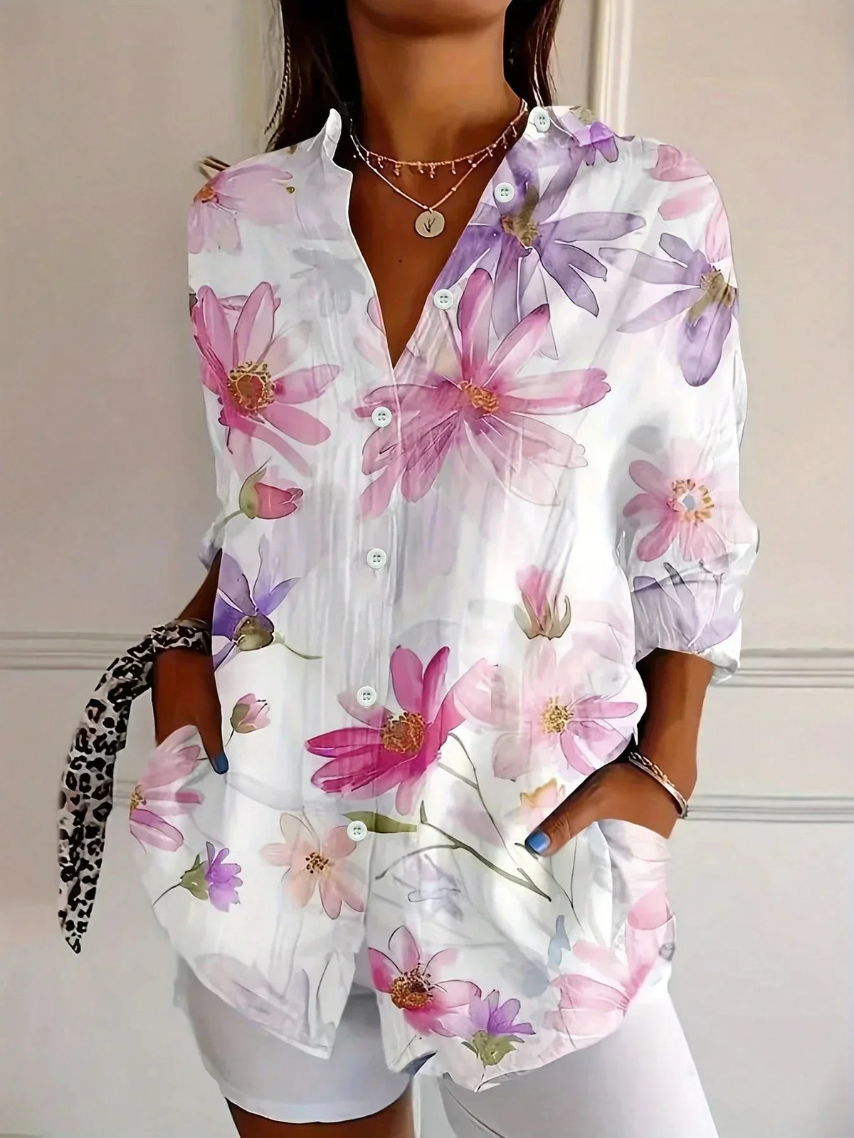 Mirjana Floral Blouse with Button-Down Front