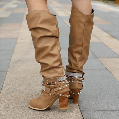 Helvise Slouchy Knee-High Block Heel Boots