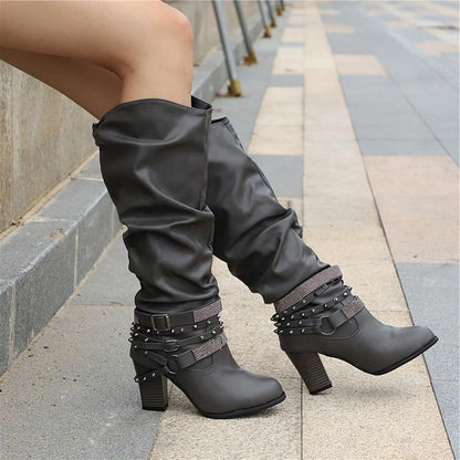 Helvise Slouchy Knee-High Block Heel Boots