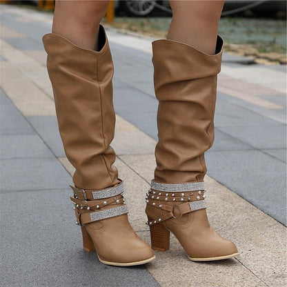 Helvise Slouchy Knee-High Block Heel Boots