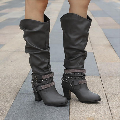 Helvise Slouchy Knee-High Block Heel Boots