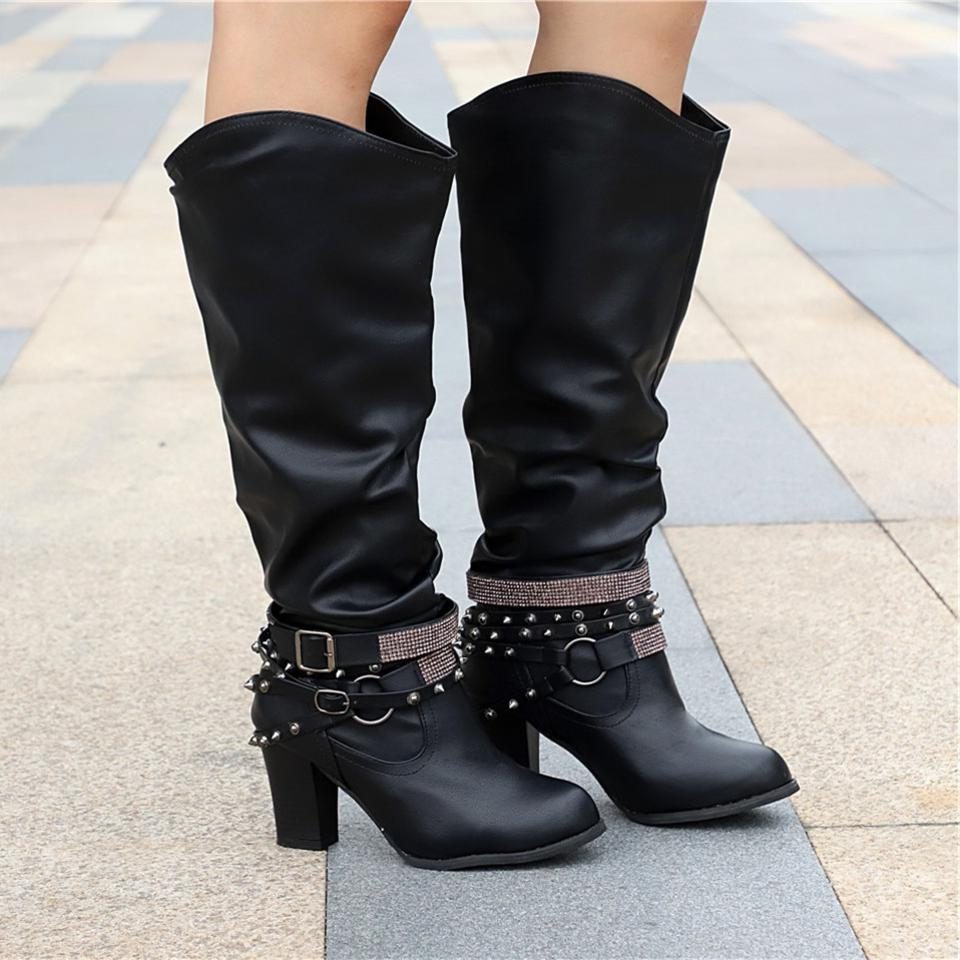 Helvise Slouchy Knee-High Block Heel Boots
