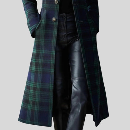 Margery Plaid Long Coat, Button-Down