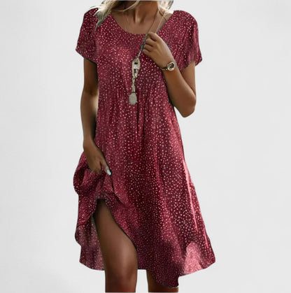 Aupais Short Sleeve A-Line Midi Dress