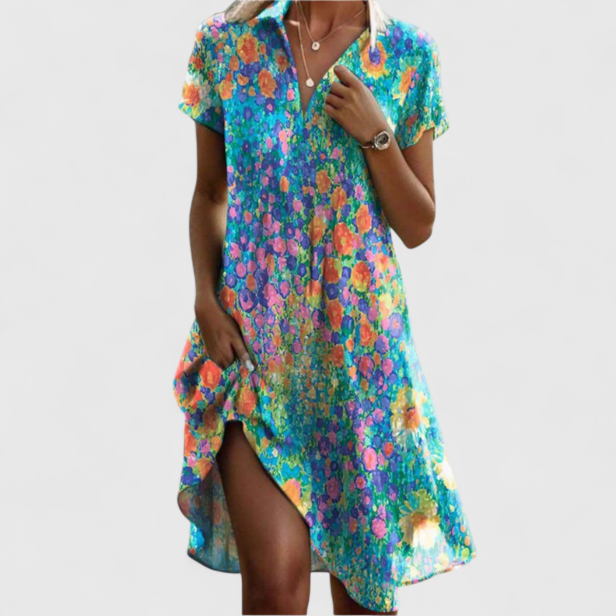 Aupais Short Sleeve A-Line Midi Dress