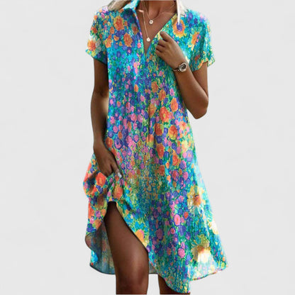 Aupais Short Sleeve A-Line Midi Dress