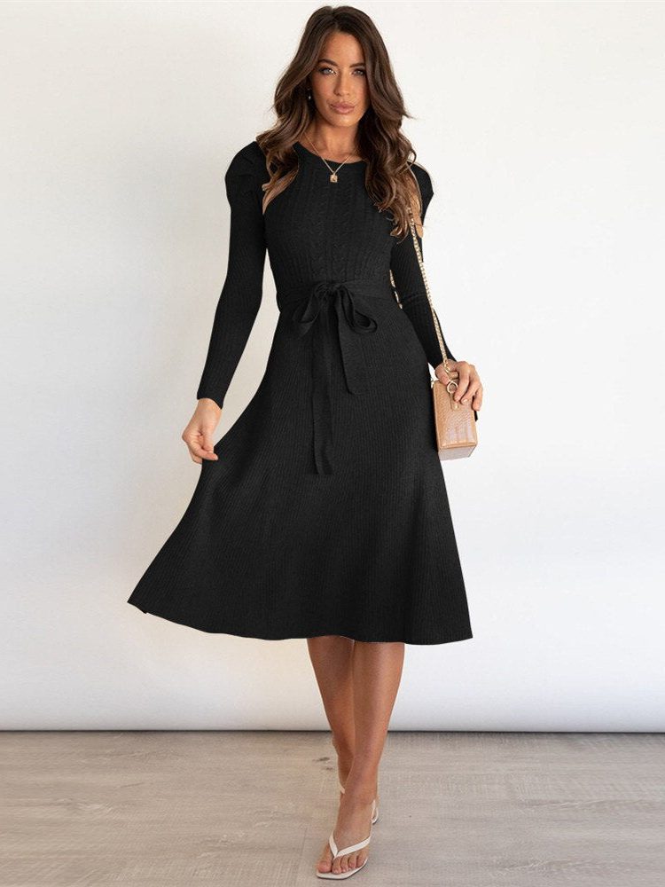 Leotrude Ribbed Knit Midi Dress with Belt