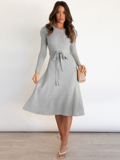 Leotrude Ribbed Knit Midi Dress with Belt