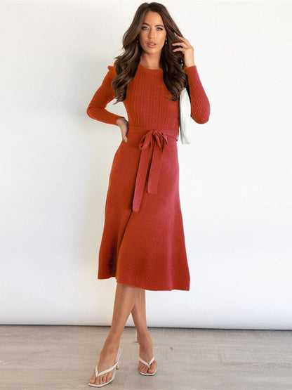Leotrude Ribbed Knit Midi Dress with Belt