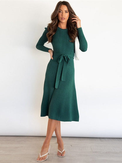 Leotrude Ribbed Knit Midi Dress with Belt