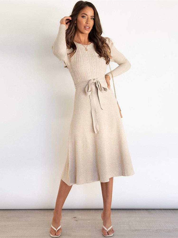 Leotrude Ribbed Knit Midi Dress with Belt
