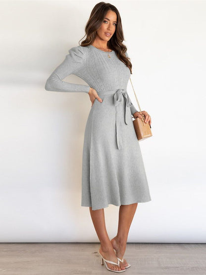 Leotrude Ribbed Knit Midi Dress with Belt