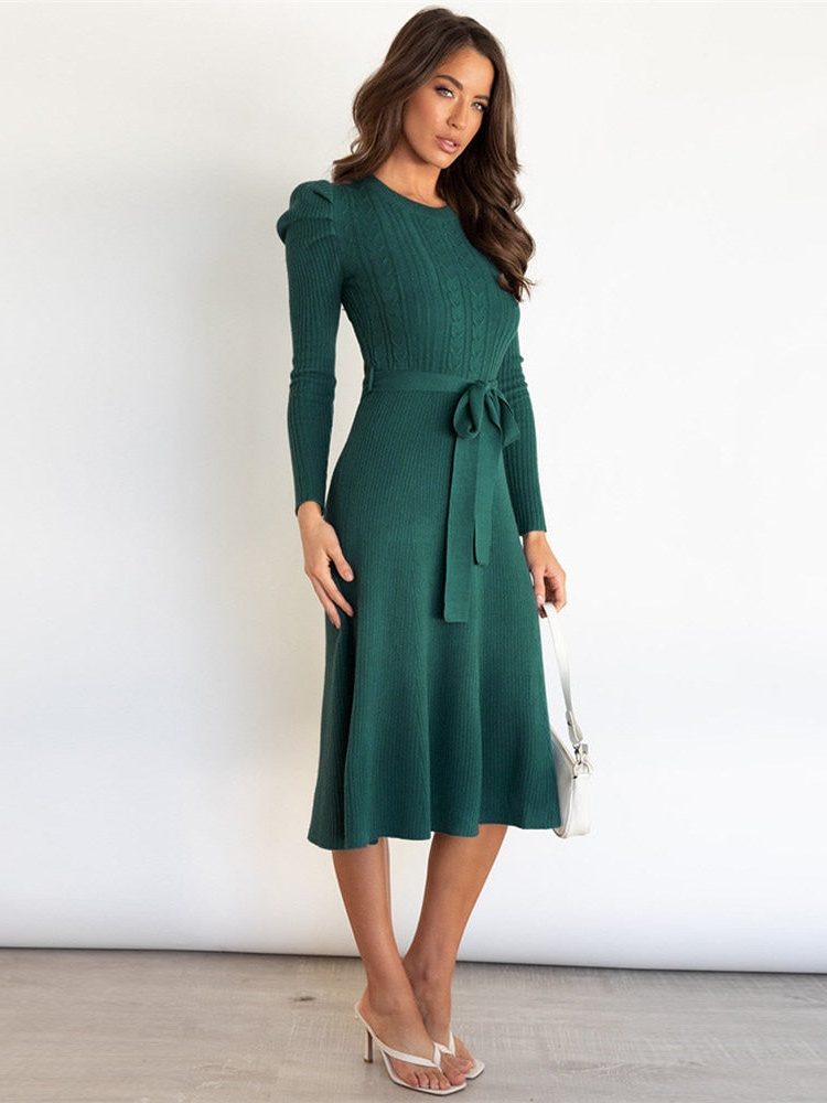 Leotrude Ribbed Knit Midi Dress with Belt
