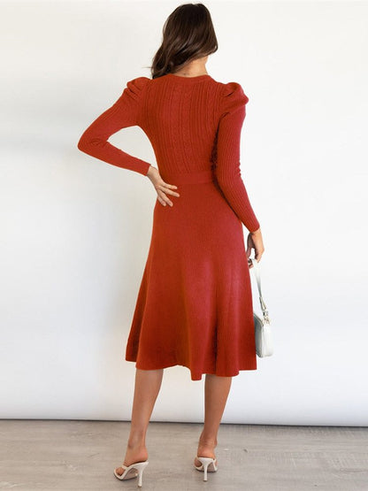 Leotrude Ribbed Knit Midi Dress with Belt