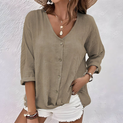 Bohumila Button-Down Blouse with V-Neck
