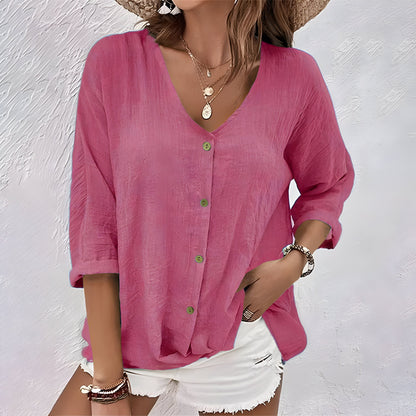 Bohumila Button-Down Blouse with V-Neck