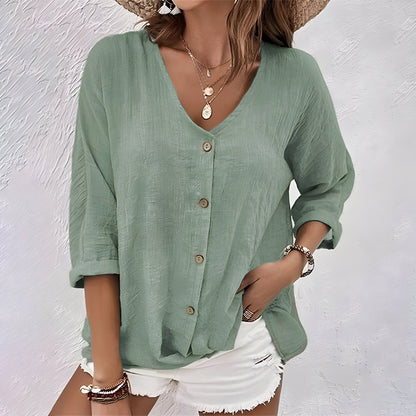 Bohumila Button-Down Blouse with V-Neck