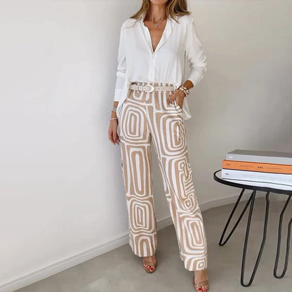 Regnaude Geometric Print Wide Leg Pants Set