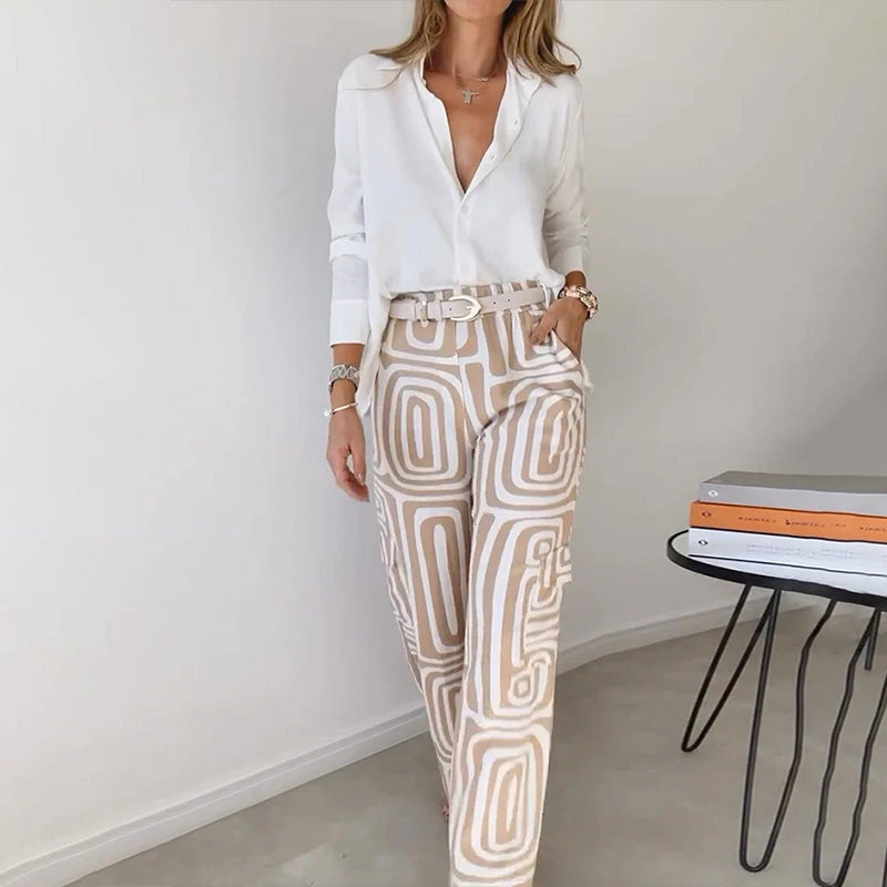 Regnaude Geometric Print Wide Leg Pants Set