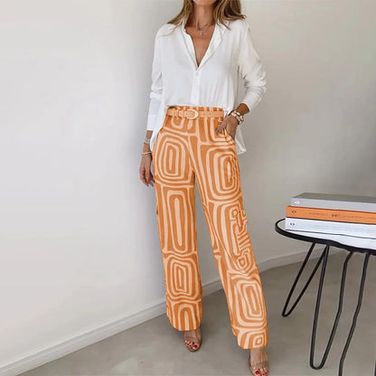 Regnaude Geometric Print Wide Leg Pants Set