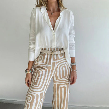 Regnaude Geometric Print Wide Leg Pants Set
