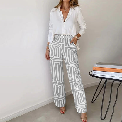 Regnaude Geometric Print Wide Leg Pants Set