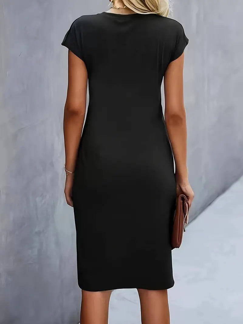 Yasuko Ruched Midi Dress with Short Sleeves