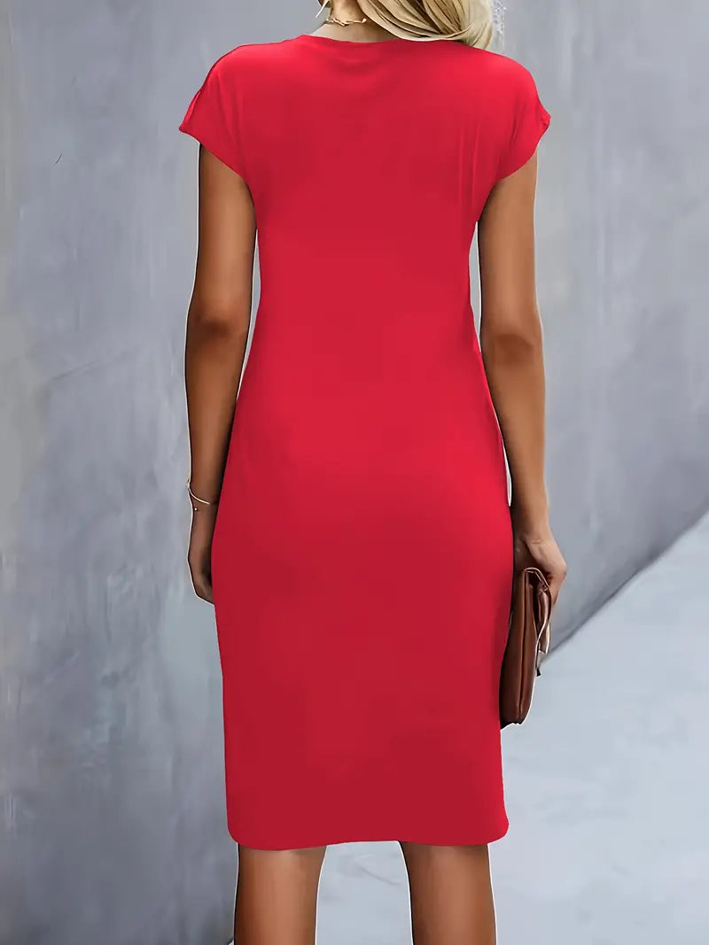 Yasuko Ruched Midi Dress with Short Sleeves