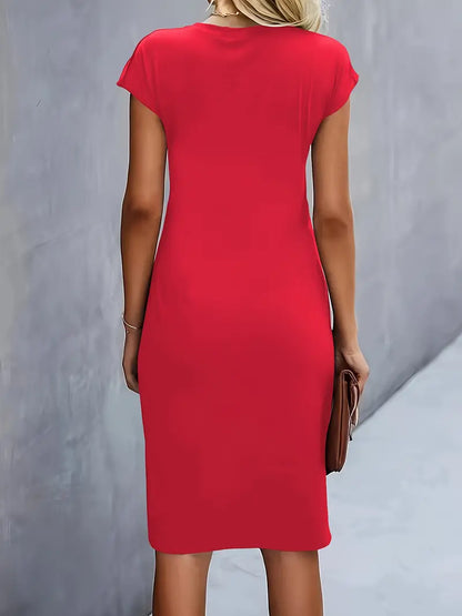 Yasuko Ruched Midi Dress with Short Sleeves