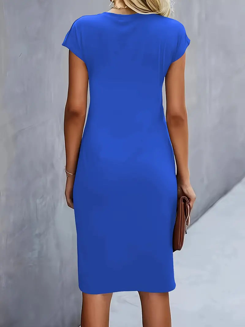 Yasuko Ruched Midi Dress with Short Sleeves