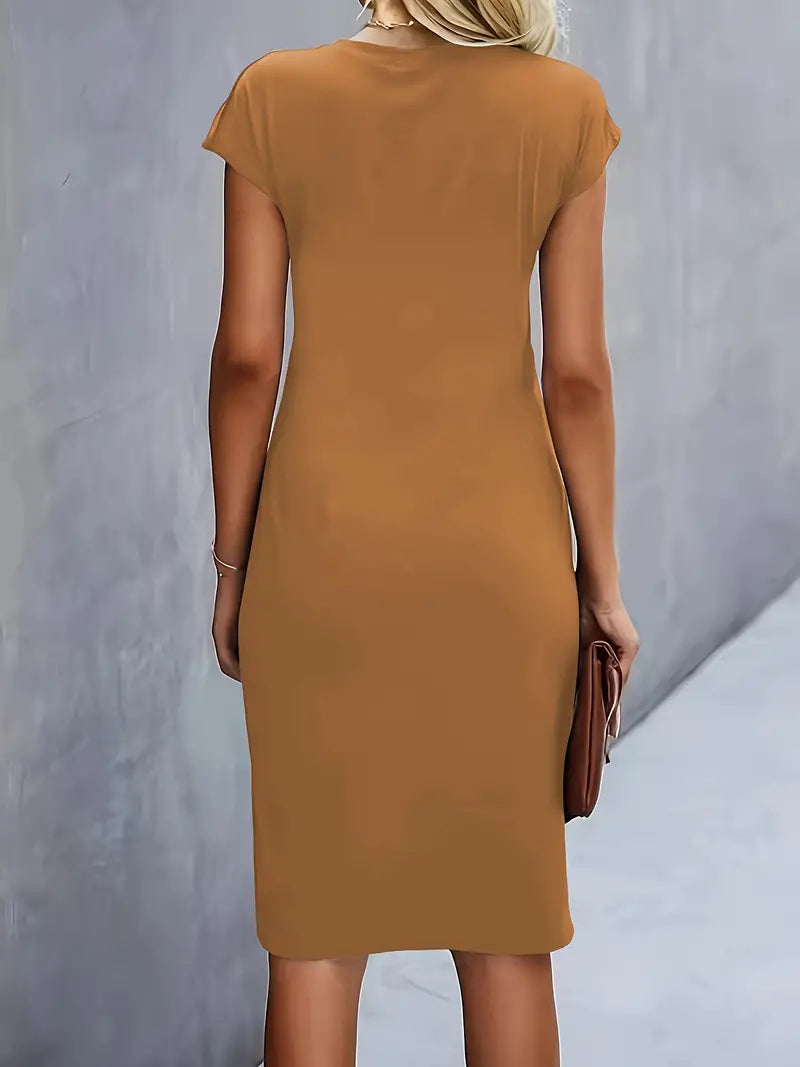 Yasuko Ruched Midi Dress with Short Sleeves