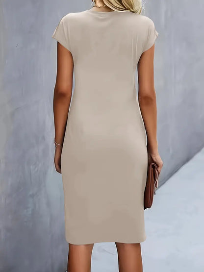 Yasuko Ruched Midi Dress with Short Sleeves