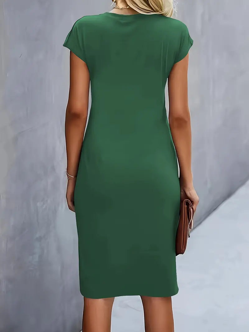 Yasuko Ruched Midi Dress with Short Sleeves