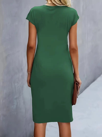 Yasuko Ruched Midi Dress with Short Sleeves