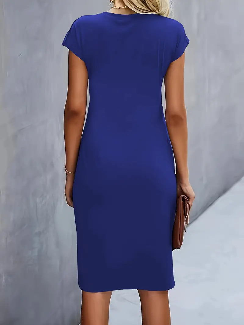 Yasuko Ruched Midi Dress with Short Sleeves