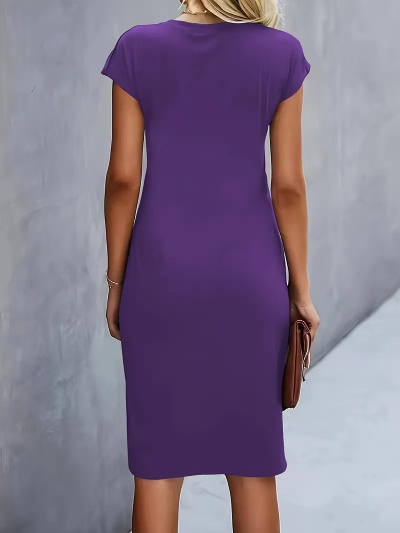 Yasuko Ruched Midi Dress with Short Sleeves