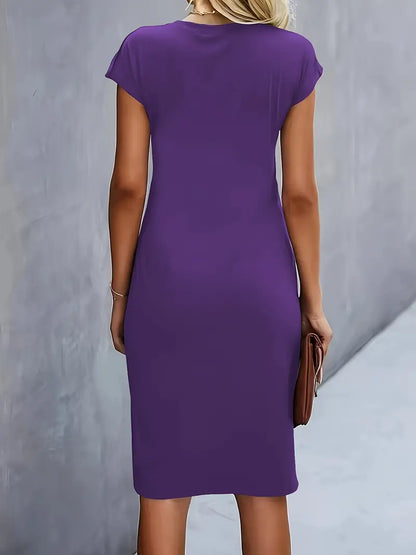Yasuko Ruched Midi Dress with Short Sleeves
