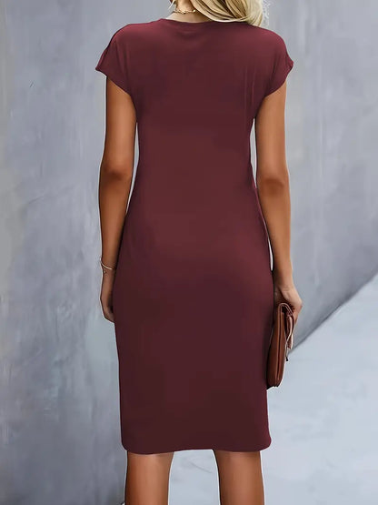 Yasuko Ruched Midi Dress with Short Sleeves