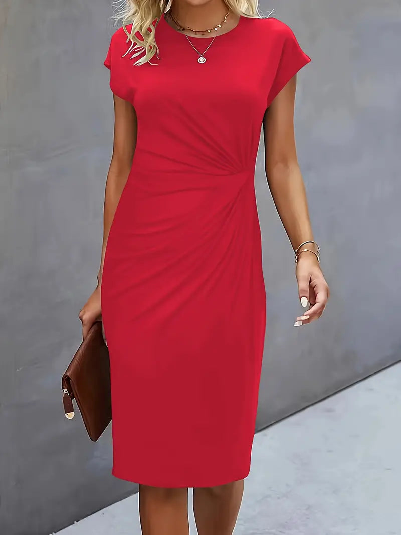 Yasuko Ruched Midi Dress with Short Sleeves
