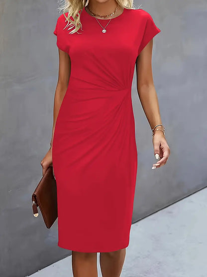 Yasuko Ruched Midi Dress with Short Sleeves