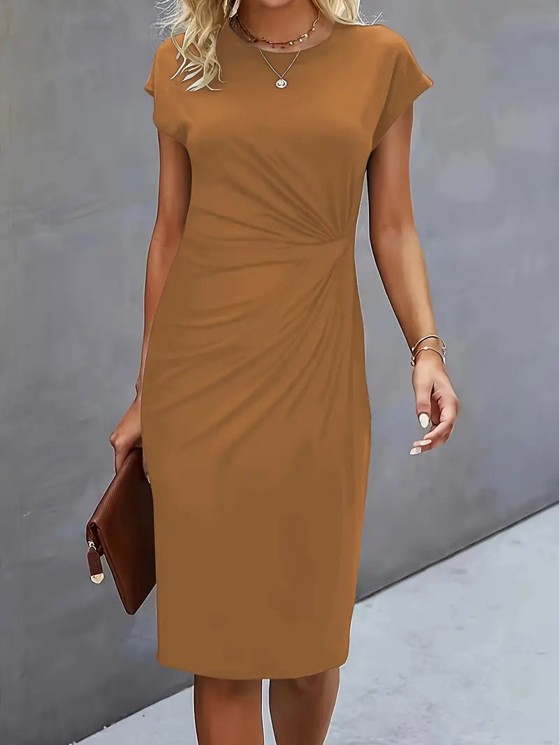 Yasuko Ruched Midi Dress with Short Sleeves