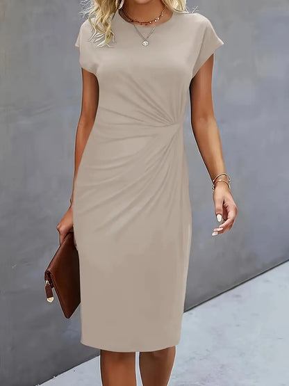 Yasuko Ruched Midi Dress with Short Sleeves