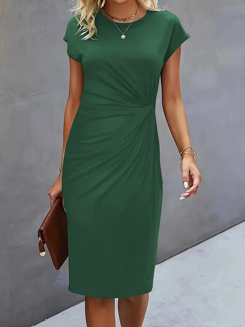 Yasuko Ruched Midi Dress with Short Sleeves
