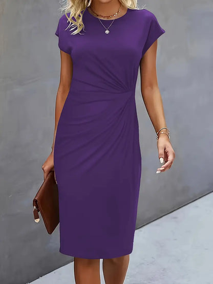 Yasuko Ruched Midi Dress with Short Sleeves