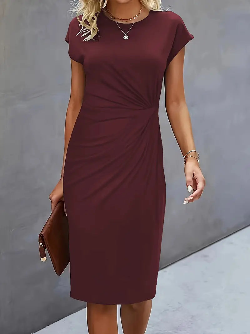 Yasuko Ruched Midi Dress with Short Sleeves