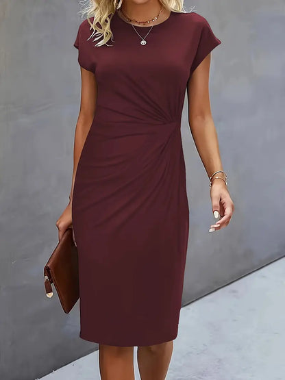 Yasuko Ruched Midi Dress with Short Sleeves